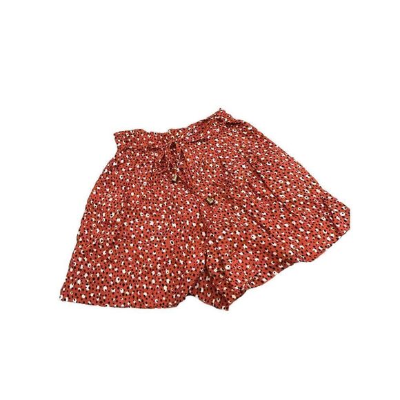 The Odells Wide Leg Dotted Pleated Belted Beach Mom Shorts Orange Women's Size 2 - Picture 1 of 6
